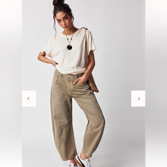 Free People We the Free Good Luck Mid-Rise Barrel Jeans in Taupe size 30L - Picture 1 of 8